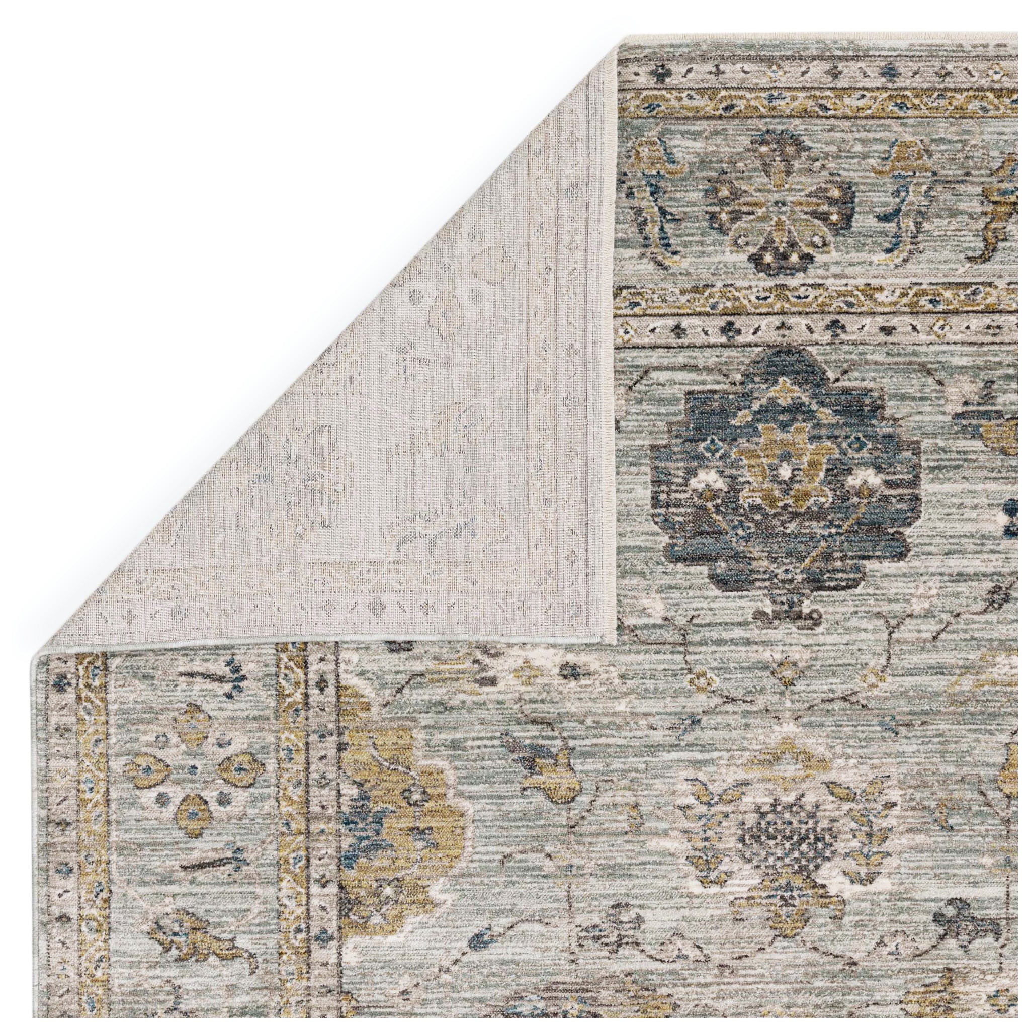 Floral Design Vintage Style Rug in Blue Grey